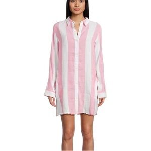 Tommy Bahama Womens Linen Shirt Pink Stripe Rugby Boyfriend Swim Coverup Large